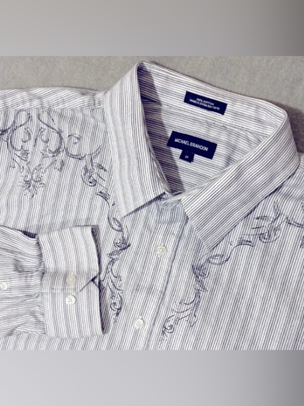 Michael Brandon Mens Shirt Size 3XL White Black Stripe Long Sleeve Western Style